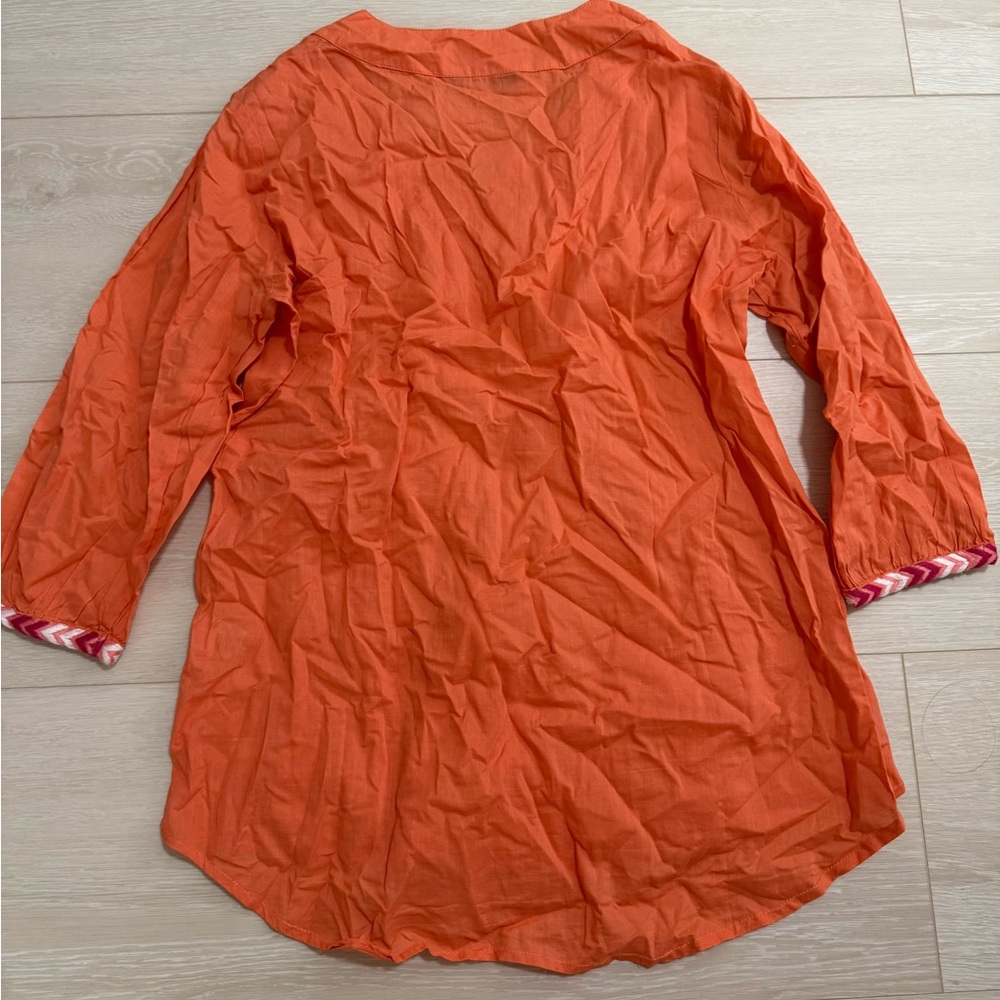 Women's Orange Embroidered V-Neck Tunic Top - Picture 7 of 7